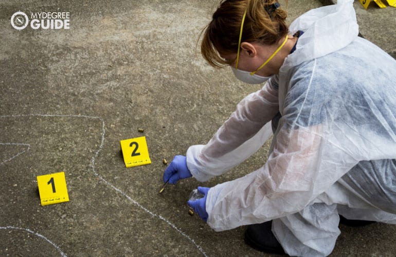 forensic expert collecting evidence at crime scene