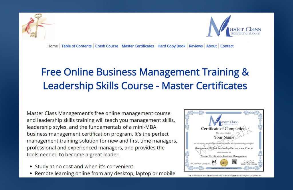 MasterClassManagement.com - Business Management Certification Program