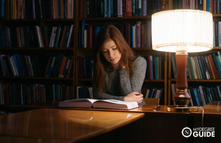 psychology student studying in library