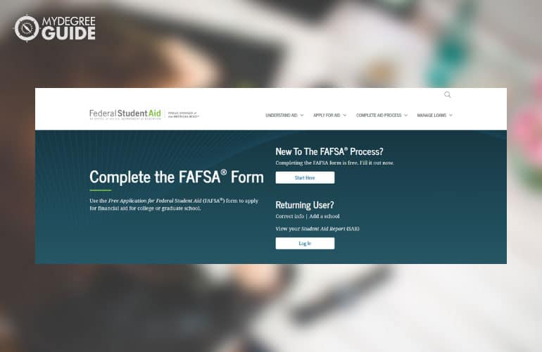 screenshot of FAFSA website