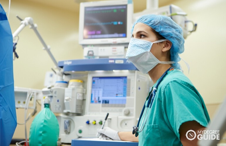 Nurse Anesthetist assisting during operation