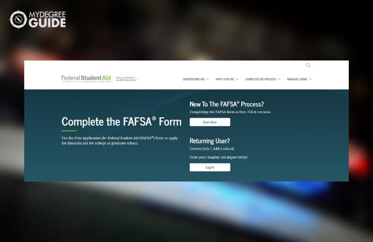 screenshot of FAFSA website