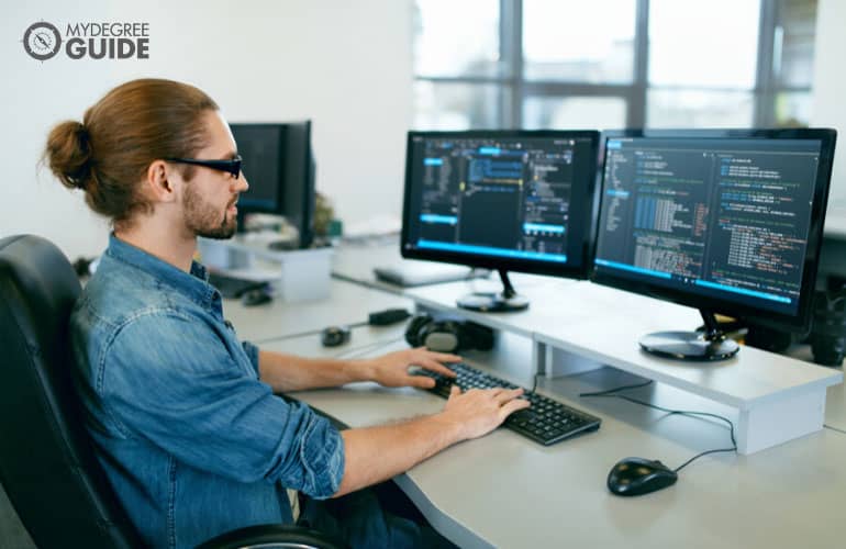 computer programmer working in an office