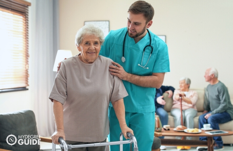 Nurse Practitioner assisting an elderly in home care