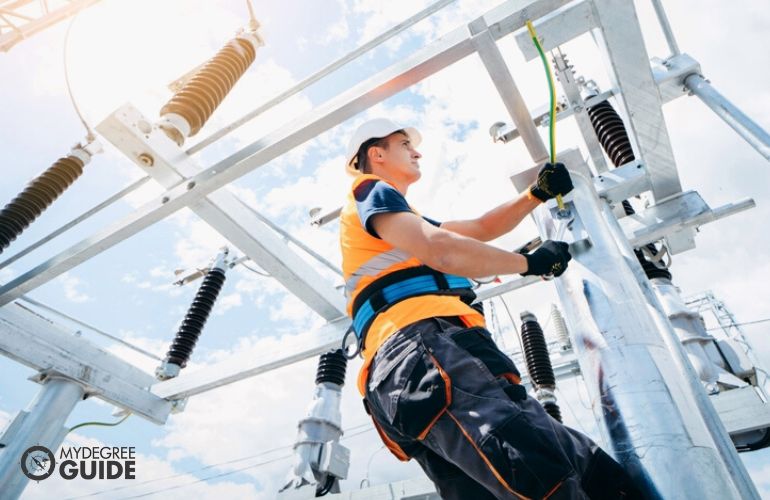 Telecom Equipment Installer installing cable lines
