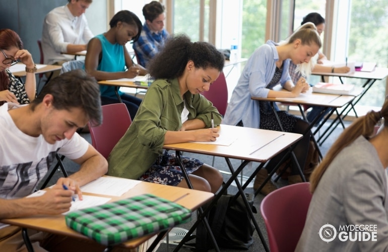 prospective teachers in California taking an exam
